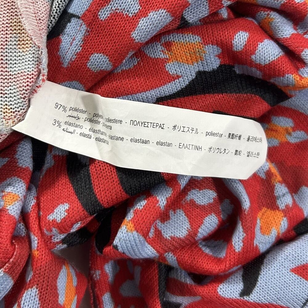 Zara Trafaluc Collection Red Flowy Crop Top Sz Small Red Blue Orange Tie Sleeve - Picture 10 of 11